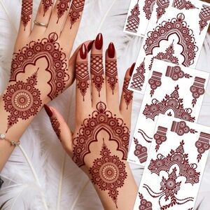 Veloura Henna-Inspired Temporary Tattoo Sticker 4pc Set - Deep Maroon Designs